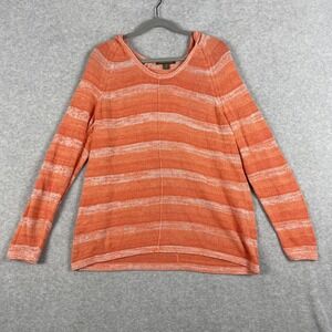 Tommy Bahama Linen Hooded Sweater Orange Stripe Womens Size L Coastal Resort
